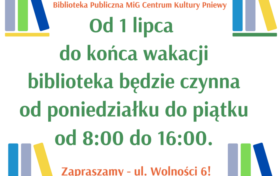 Godziny otwarcia biblioteki w czasie wakacji